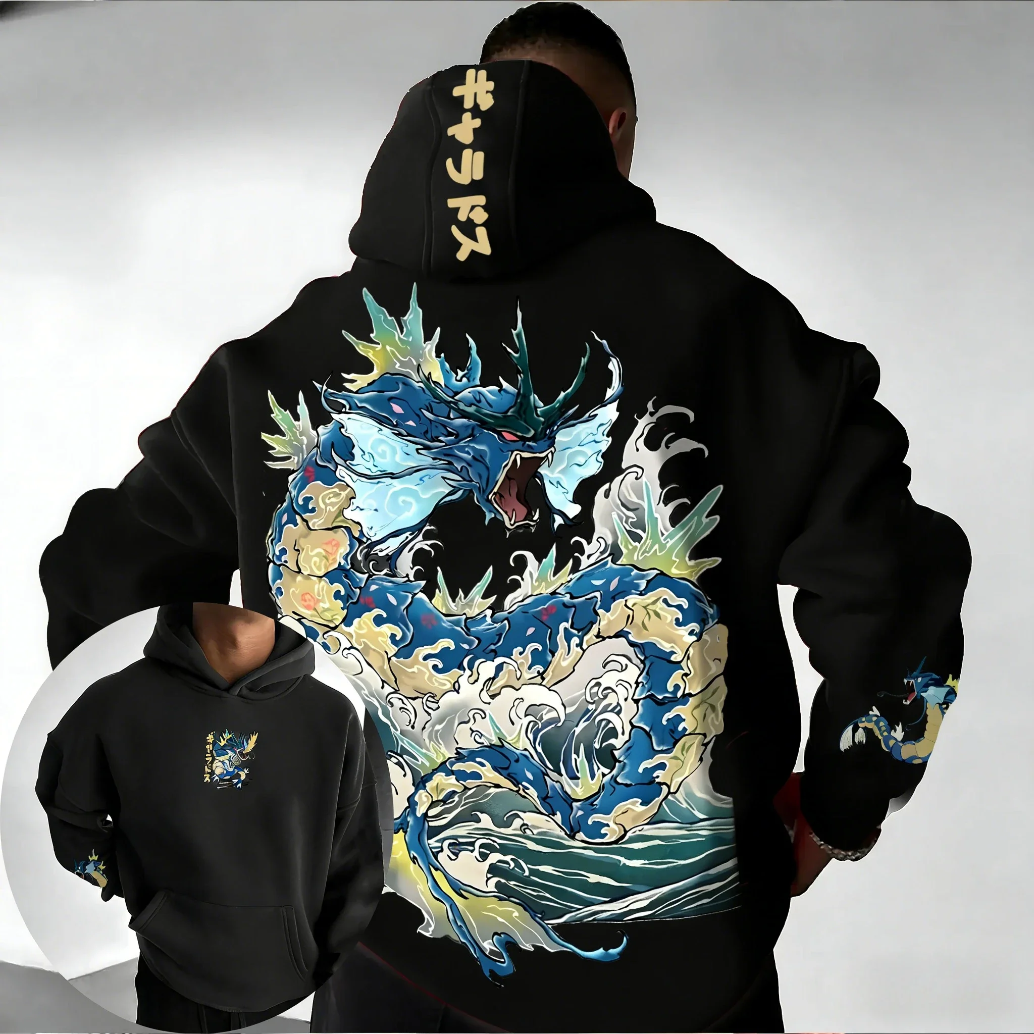 2026 Pokémon Games Gyarados Bedruckter Baumwoll-Hoodie Frühling/Sommer Neu Harajuku Lockerer Freizeit-Übergrößen-Hoodie für Herren und Damen