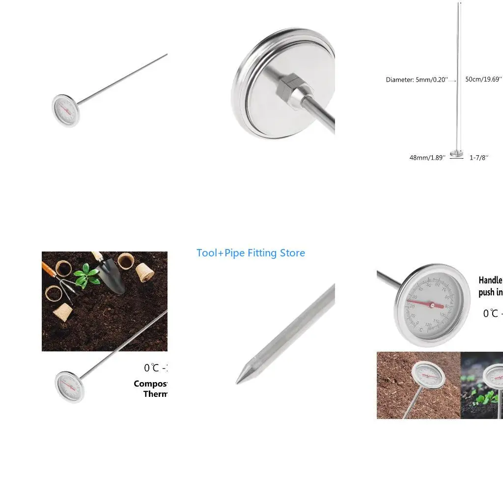 F92B 50cm Long Stem Compost Soil Thermometer for Ground Garden High Accuracy