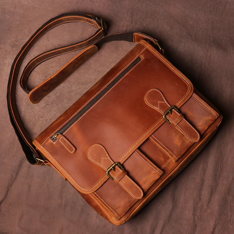 Imagem -03 - Luokir Cavalo Louco Vintage Messenger Bolsa Homens Couro Genuíno Sling Luxo Bolsa de Ombro Estilo Punk Locomotivas Crossbody Bag