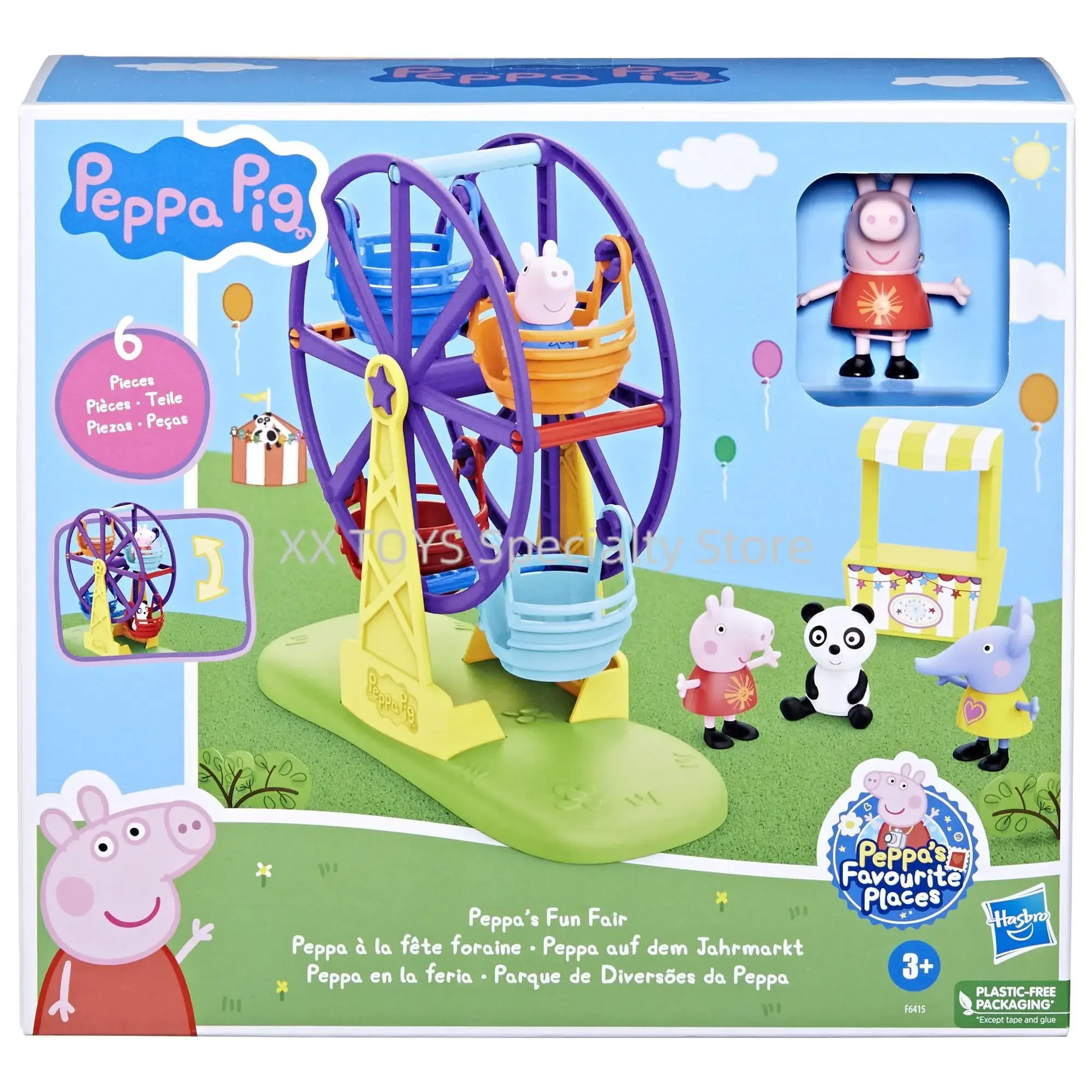 Hasbro Peppa Pig Toy Peppa's Fun Fair-speelset met reuzenrad Ticket Booth 3-Peppa Pig-figuur Kindervakantie Voorschools speelgoed