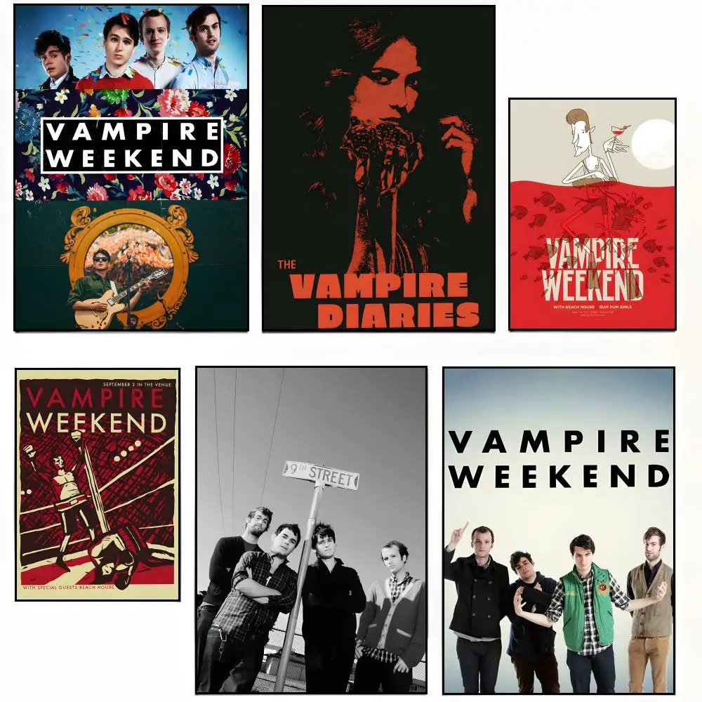 Póster de la banda Lively V-Vampire Weekend, pegatina de papel adhesivo, decoración de pared DIY para habitación, bar, cafetería, regalo