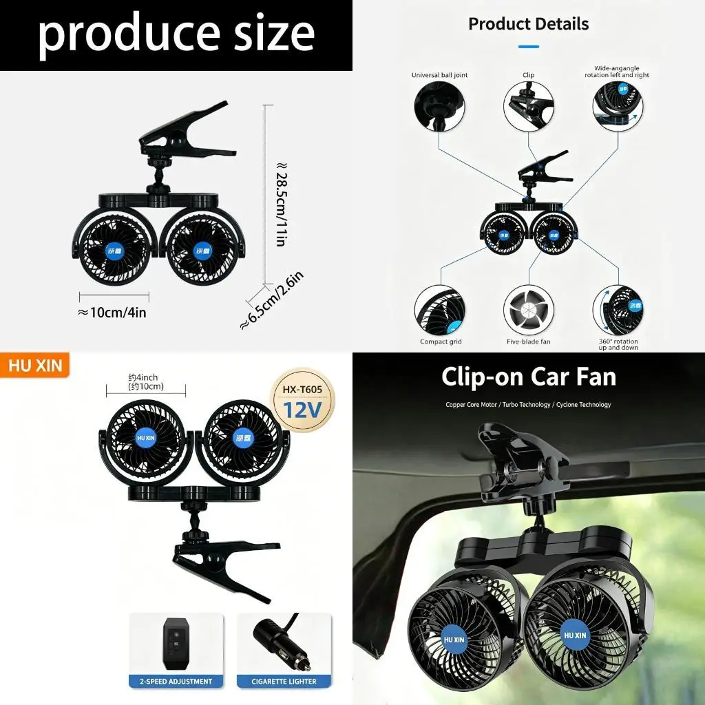 ABS Material 4 Inch 6.5W Double Fan Truck Car Cooling Clips On Dashboard Or Vent H9EE