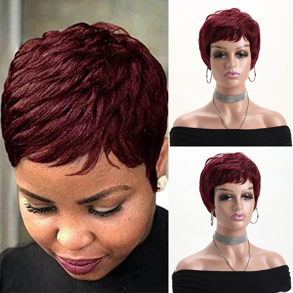 

10-дюймовые винно-красные натуральные синтетические парики для женщин, короткий вьющийся парик, термостойкие волосы для ежедневного использования, вечеринки, Хэллоуина