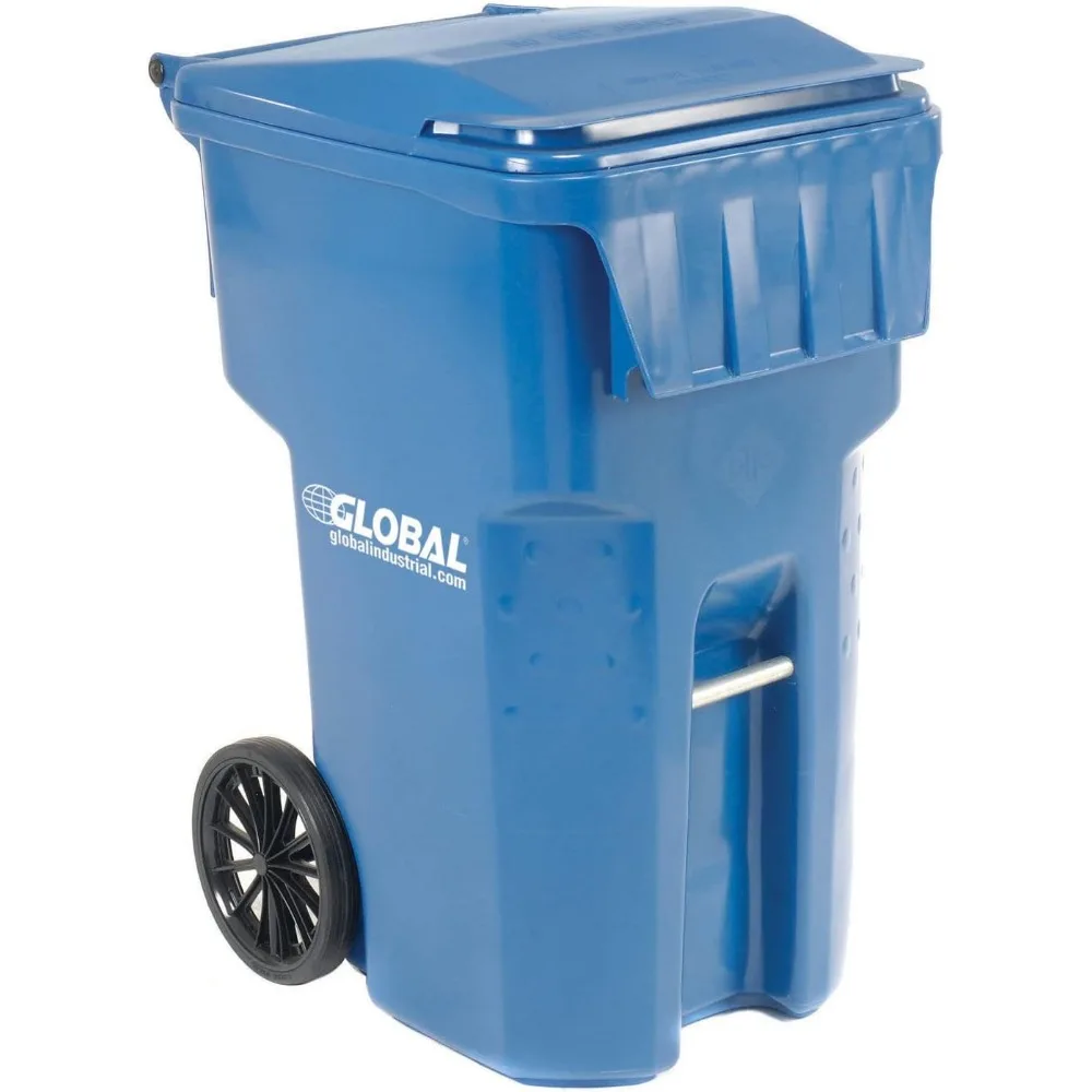 Garbage Can, Mobile Heavy Duty Trash Container, 95 Gallon, Blue, Outdoor Trash Can