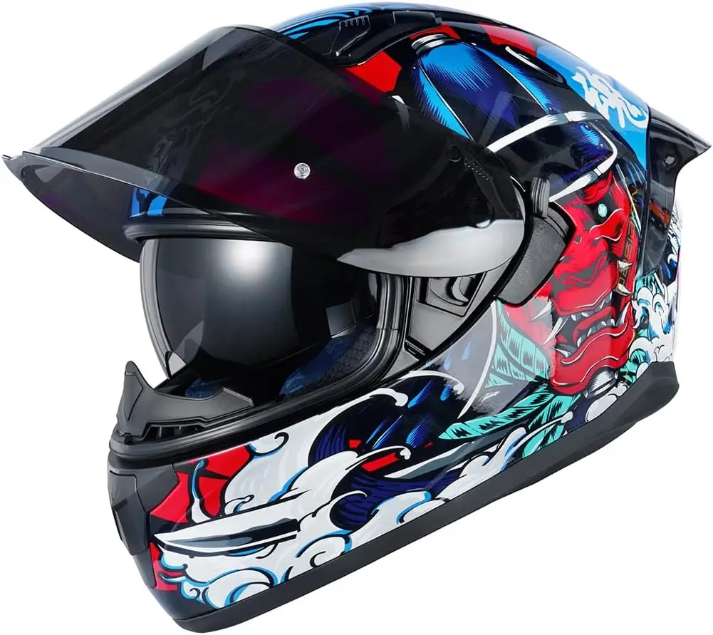 

Obsidian Full Face Dual Visor Adult Motorcycle Helmet for Motorbike Street Bike with Pinlock Ready DOT Approved Samurai Red XL