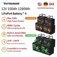 DATOUBOSS 4x12V 100Ah 1280Wh Phosphate Iron Battery Pack 48V 400Ah 5120Wh High capacity with BMS for Solar/EV/UPS 10000+ cycles