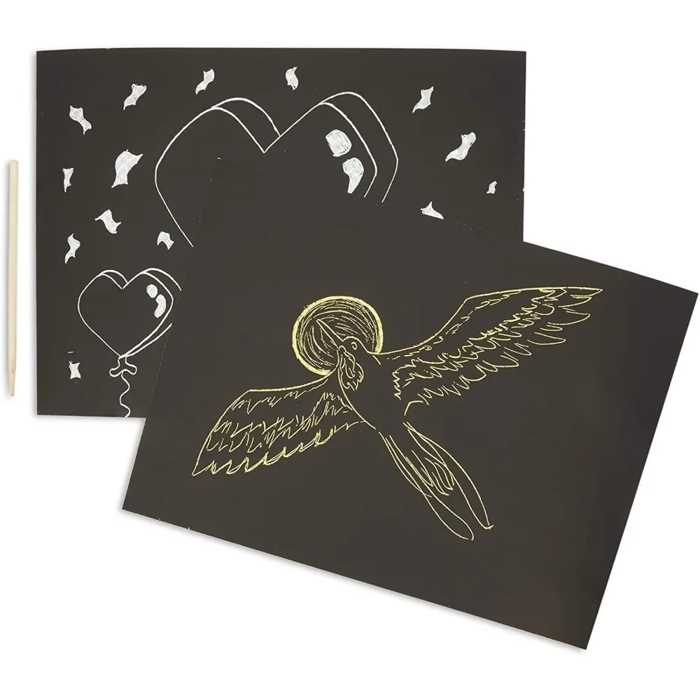 36 draft papers with 2 wooden art pens, gold and silver foils (8.5 x 11 inches, 38 pieces)