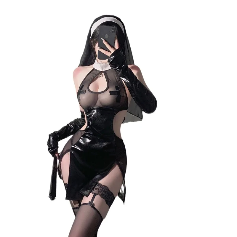 Женское сексуальное женское белье, сексуальная униформа монахини, соблазнение на кровати, SM, без снятия боевого халата, пижамы, горячая и страстная