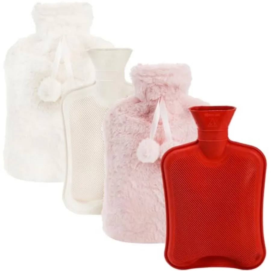 Set of 2 Hot Water Bottle with Soft Cover, 2 Liter Rubber Water Pad, Hot Compress Bag and Cold Therapy Bag for Headaches, Cramp