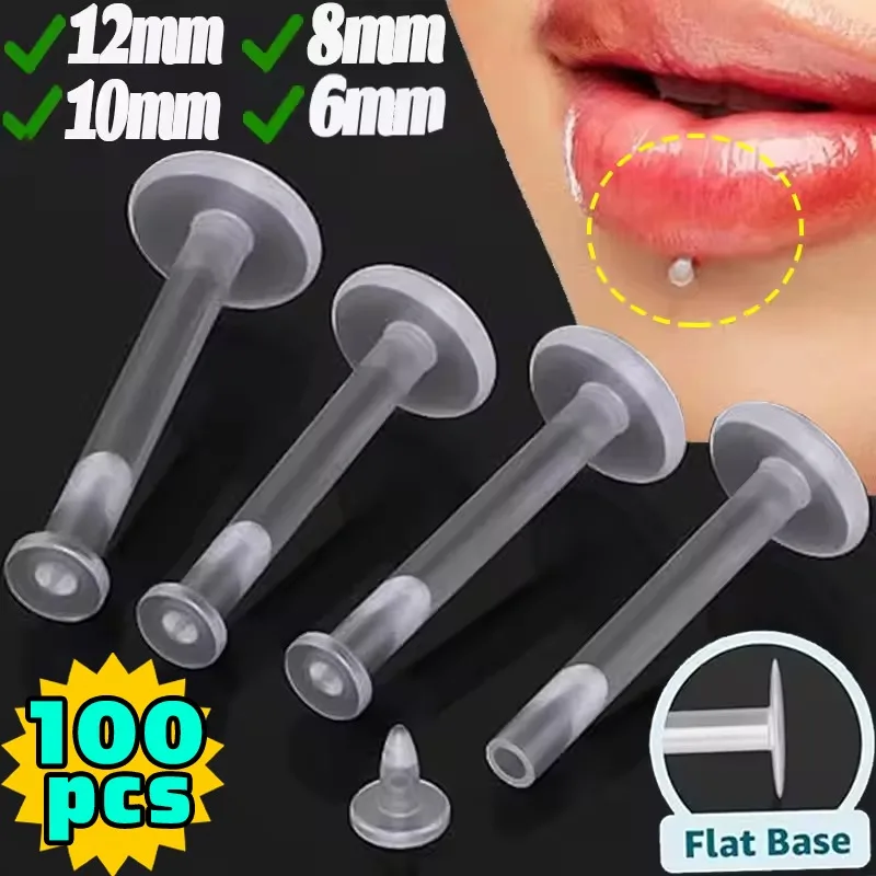 10/100 piezas de varillas transparentes suaves invisibles para perforaciones de oreja, labio y nariz, joyería DIY para piercing corporal, aretes de cartílago de 6mm, 8mm, 10mm, 12mm