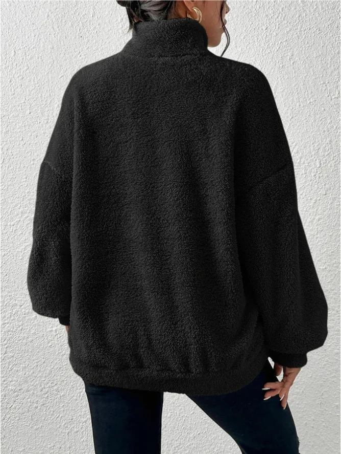 2026 Herbst Winter Mode Damen Samt-Hoodie Einfarbig Verdickter Plüsch-Pullover mit Großer Tasche Warmer Langarm-Damen-Sweatshirt – Detail 15