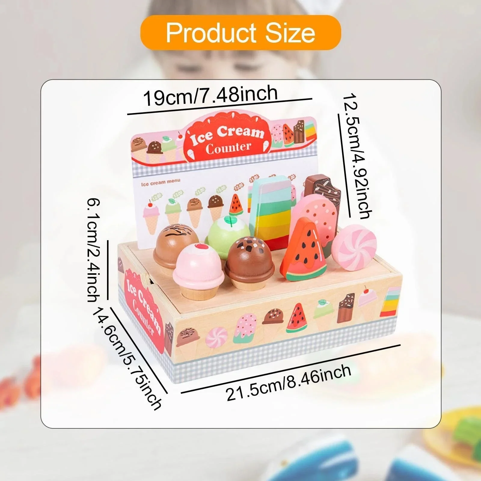 木製アイスクリームスタンドおもちゃ アイスキャンディー キッチンごっこ遊び 食品おもちゃ ギフト モンテッソーリ ロールプレイングゲーム 子供 男の子 女の子向け