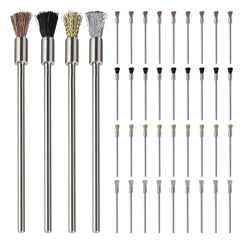 AS63-40 Pieces Extended Wire Brush Set Kit For Cleaning, Steel Wire Cleaning End Brushes Kit Rust Pen 3Mm Mandrel Rust Paint Rem