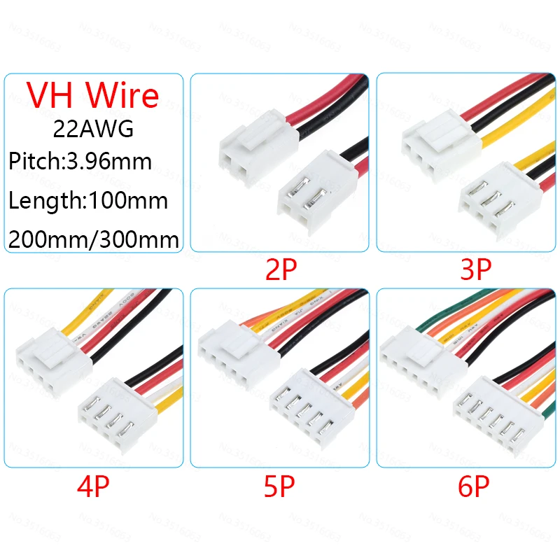 2/5PCS JST VH3.96 VH 3.96mm 100/200/300mm Female Housing Plug Connector Wire Cable 2 3 4 5 6 7 8 9 10Pin 22AWG Wire 20cm Length