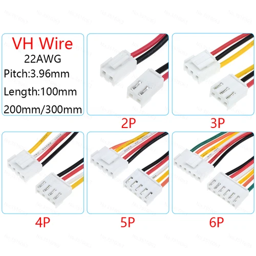 2/5 Uds JST VH3.96 VH 3,96mm 100/200/300mm conector de clavija hembra Cable 2 3 4 5 6 7 8 9 10Pin 22AWG Cable 20cm de longitud