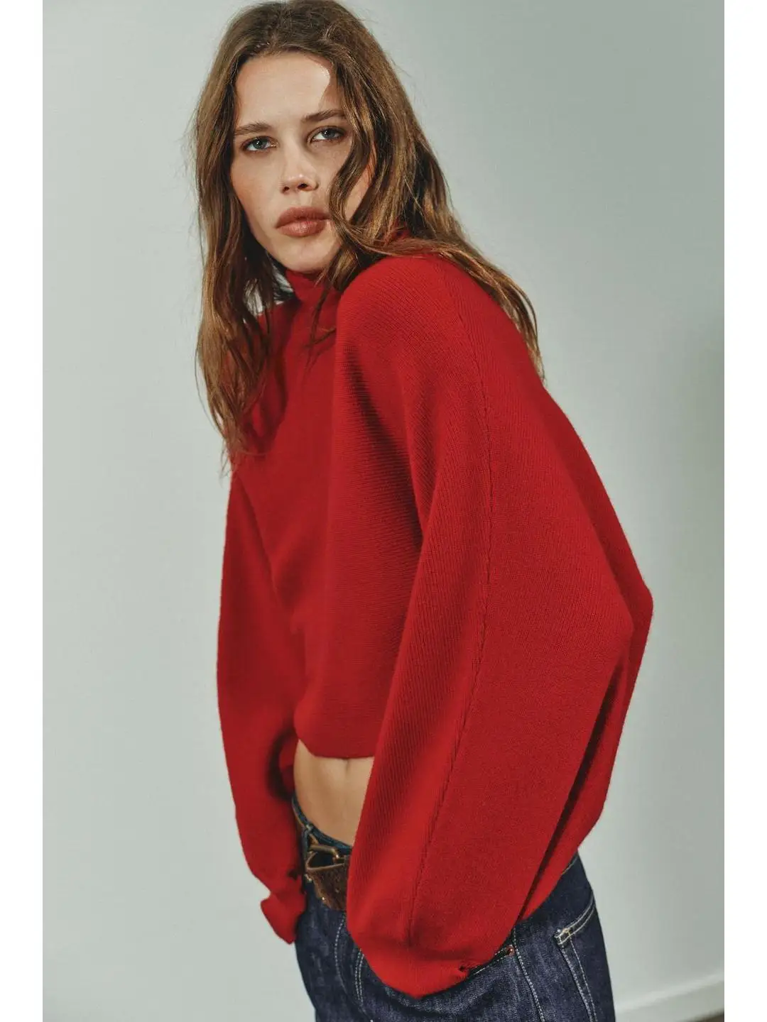 

Свободный вязаный свитер с высоким воротником и широкими рукавами, удобный крой, осенняя модная женская кофта для раннего утра