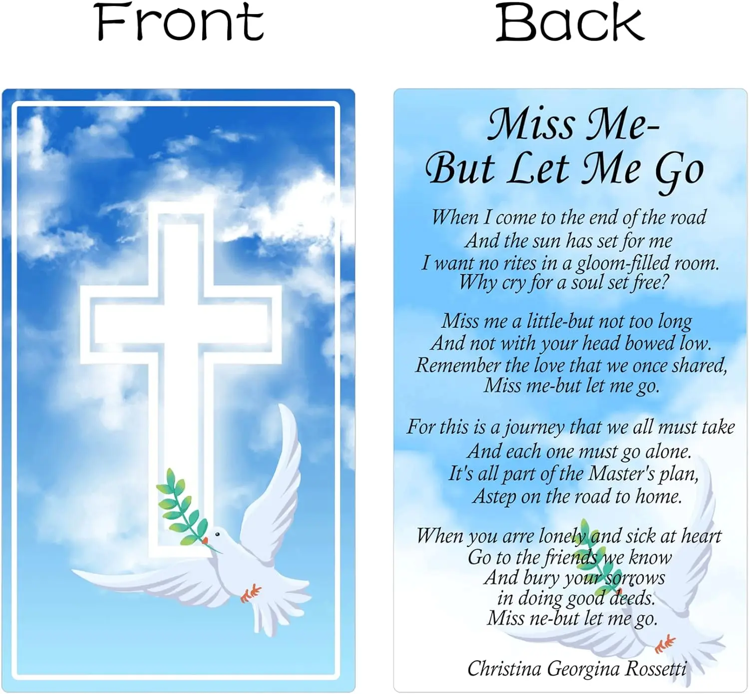 2.5*4.2 inch Funeral Memorial Prayer Cards Celebration of Life Memorial Cards Cross and Dove Theme Prayer Cards 100pcs