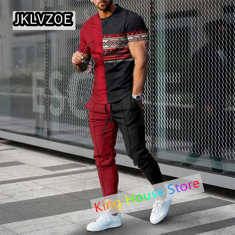 Men\'s Tracksuits 2 Piece Set 3d Print Short Sleeve Tshirt Trouser Set Sport Casual Male Oversized Men Clothing Track Suit Set