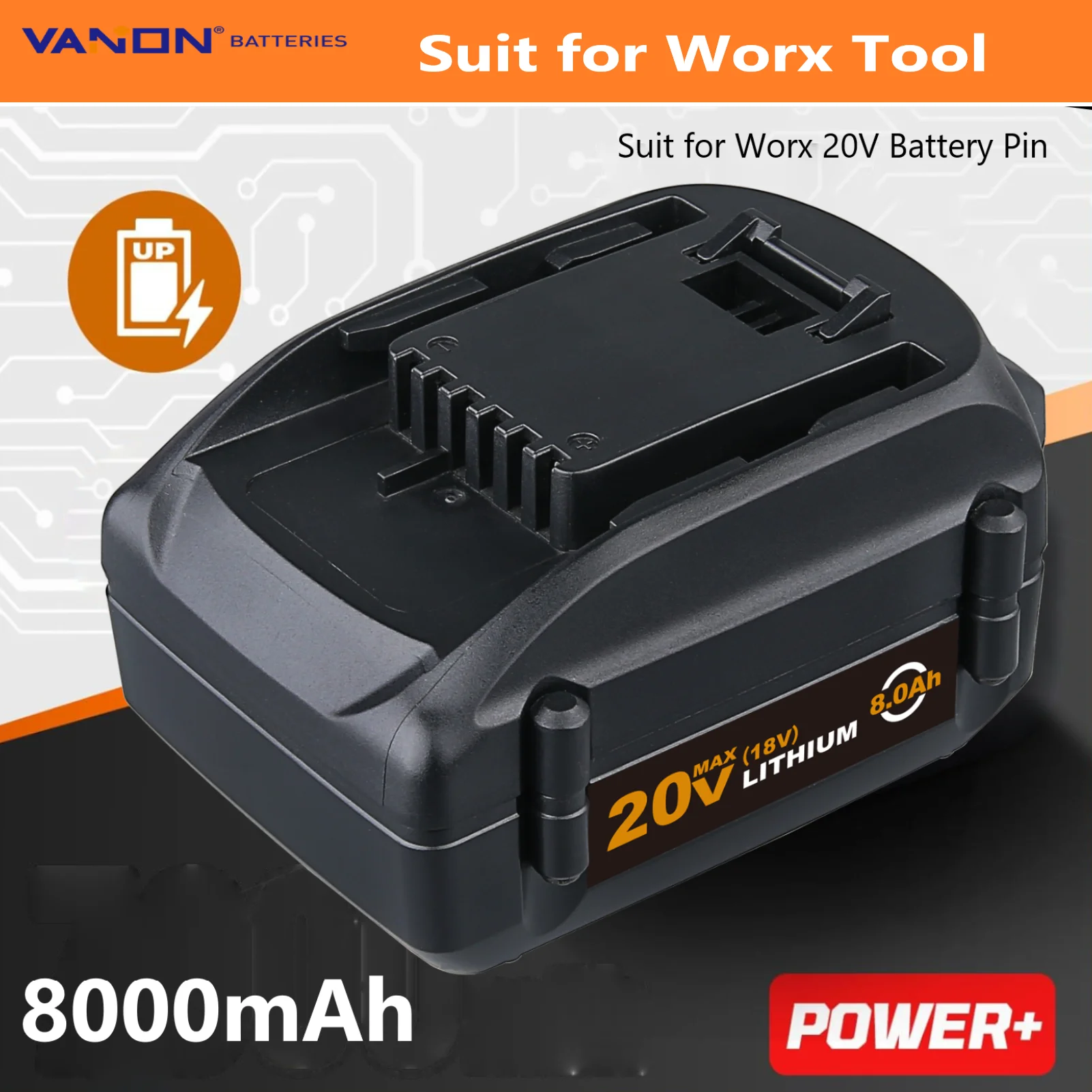 

VANON 1Pack 20V 8.0Ah WA3520 Battery Replace for Worx Battery Compatible with Worx WG151 WA3575 WA3512 WA3578 WG151s Battery Pin