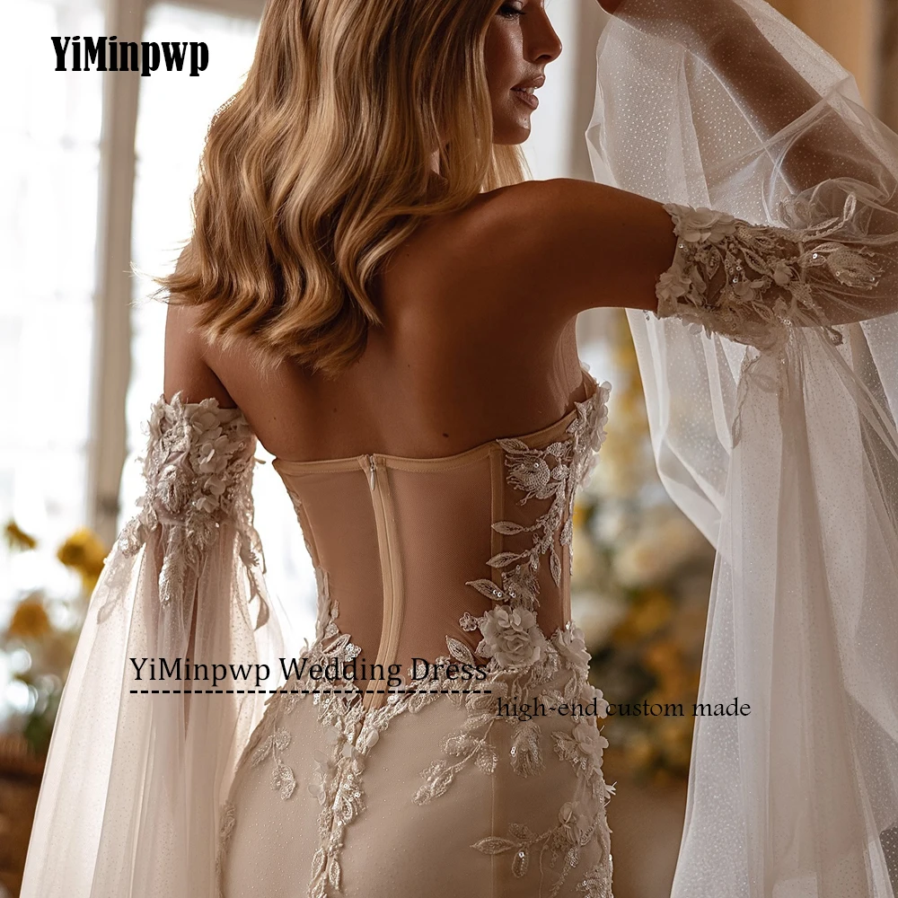 Meerjungfrau Luxus Brautkleider Illusion Zurück Blumen Pailletten Liebsten Applique Braut Kleider Boho vestido de novia Angepasst