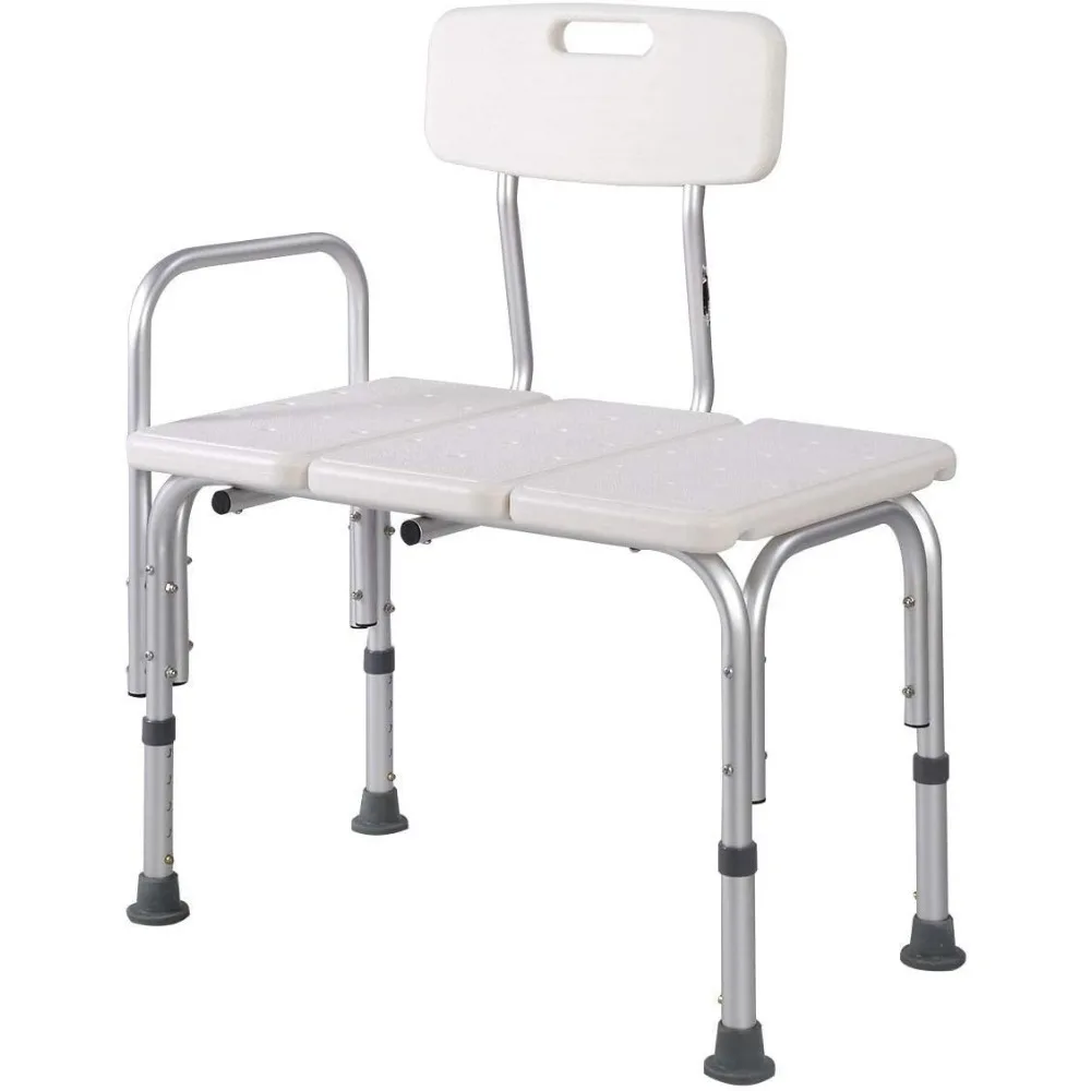 Bathtub Transfer Bench/Bath Chair with Back, Wide SEAT, Adjustable SEAT Height, Sure-GRIPED Legs, Lightweight, Durable