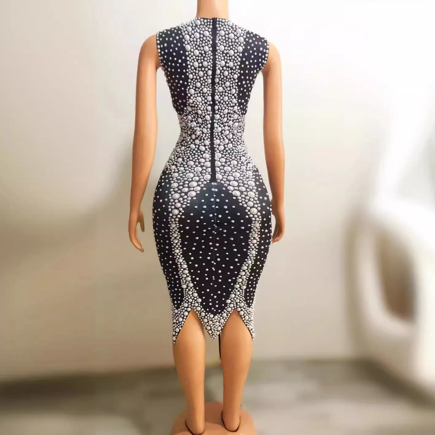 진주 우아한 민소매 라인 석 진주 파티 드레스 스파클링 이브닝 칵테일 파티 베스 티드 Organza Mujer Robes Bal De Promo