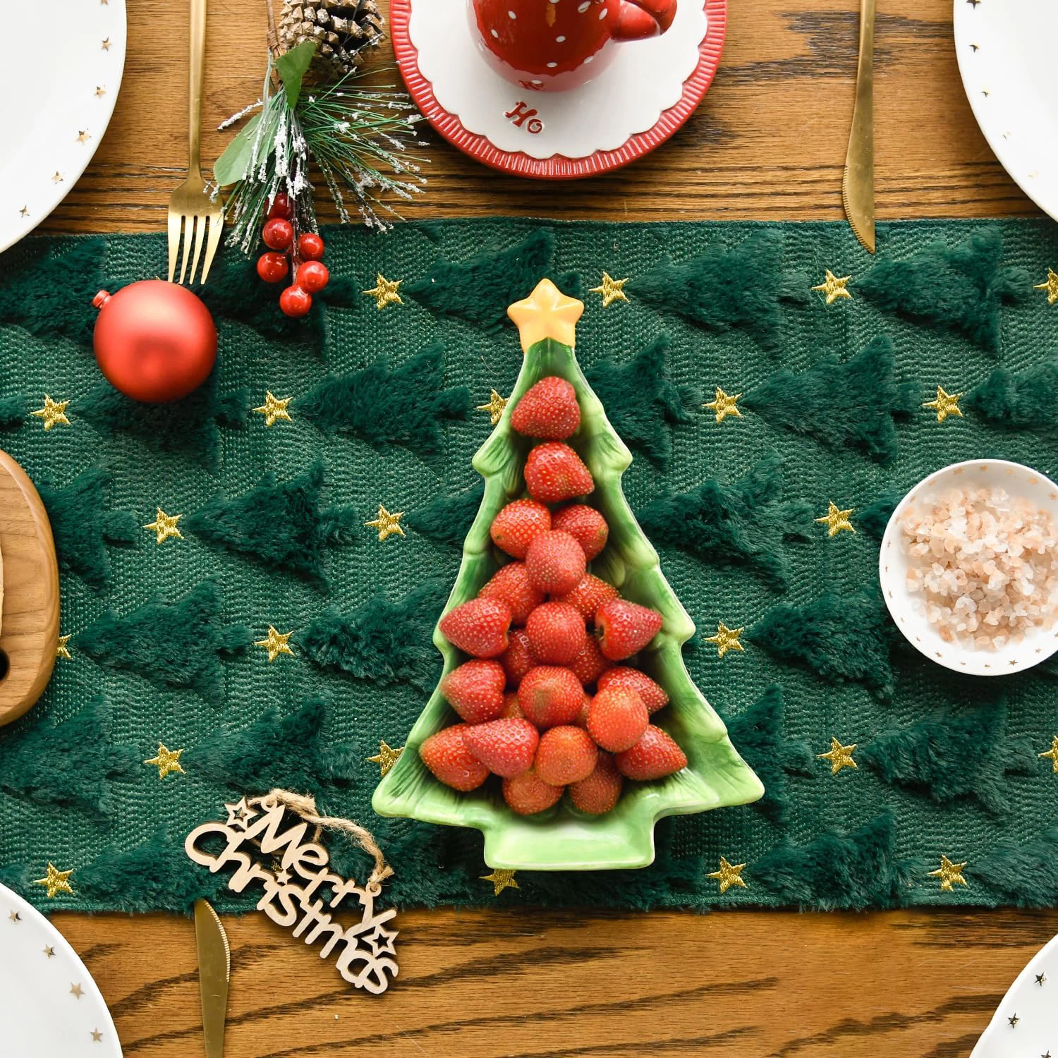 1pcs Christmas Table Runner 13x72 Inch, Xmas Trees Star Winter Holiday Decorative Farmhouse Table Decorations for Kitchen