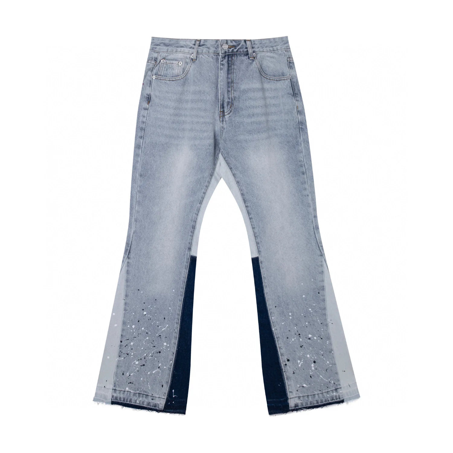 

New Waed Blue Micro Flare Patchwork Jeans American Retro Casual Long Pants Women's Loose Fit Cotton Denim Jeans