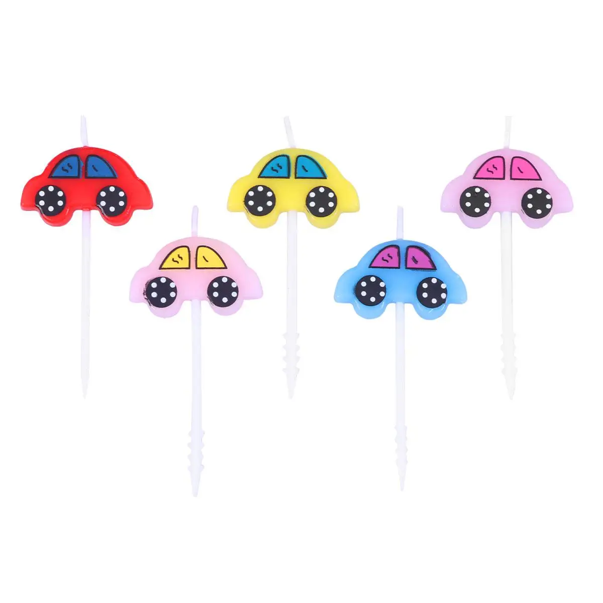 

5 Pcs Cartoon Car Cake Flameless Candles Mini Vehicle Eco Friendly Kids Safe Non Toxic Cake Toppers Picks Inserts Decorations