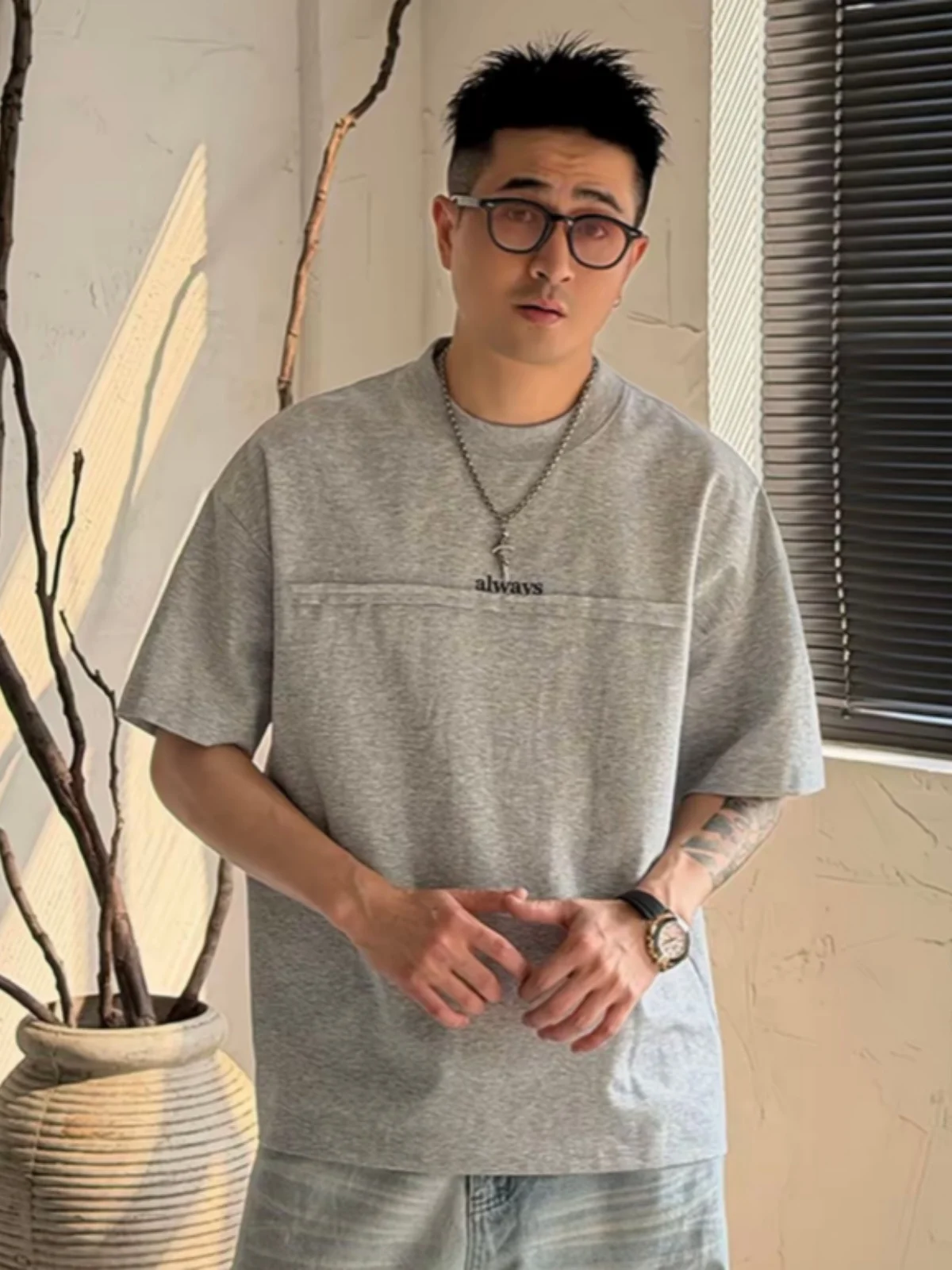 

Summer Casual Loose Fit round Neck Short Sleeve Men's T-Shirt Breathable Outdoor Leisure American Street Style Basic Match All