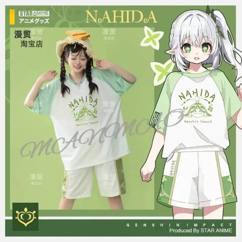 

2026 Cosplay Costume Summer Tee Shorts Suit Anime Nahida Genshin Impact Theme Summer Casual Short Sleeve T-shirt Tops Student