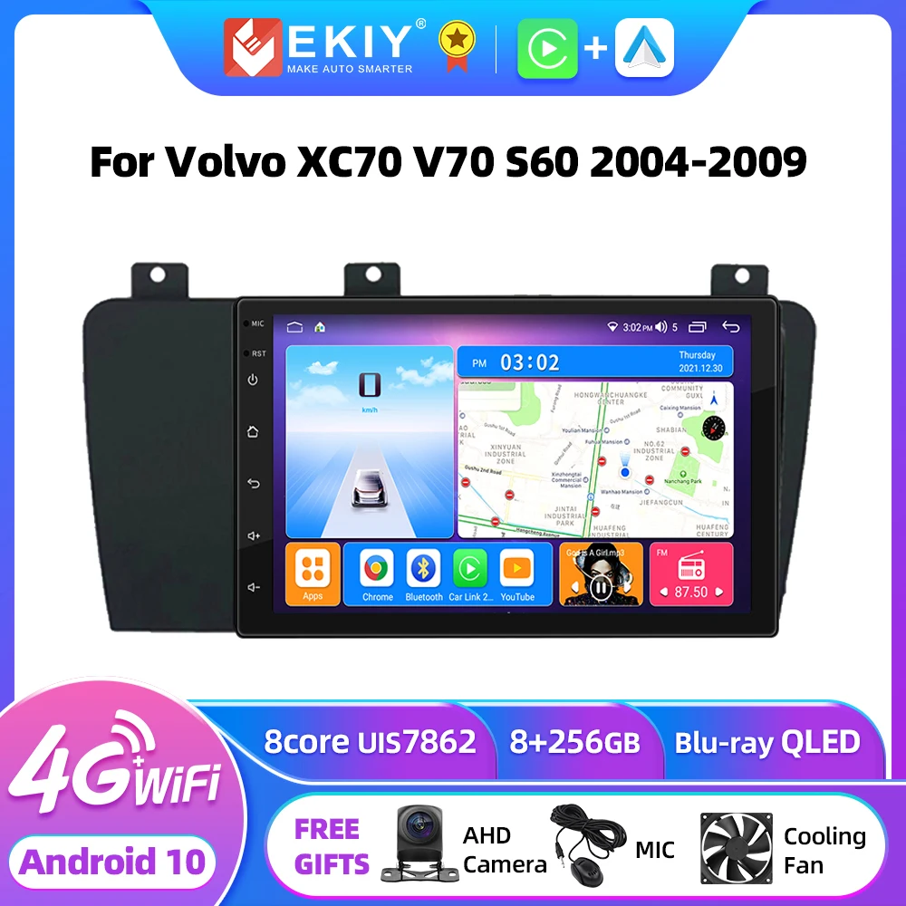 EKIY T7 7inch 8+128G Android Auto Radio For Volvo XC70 V70 S60 2004-2009 Carplay Car Multimedia Video Player GPS Stereo 2din DVD