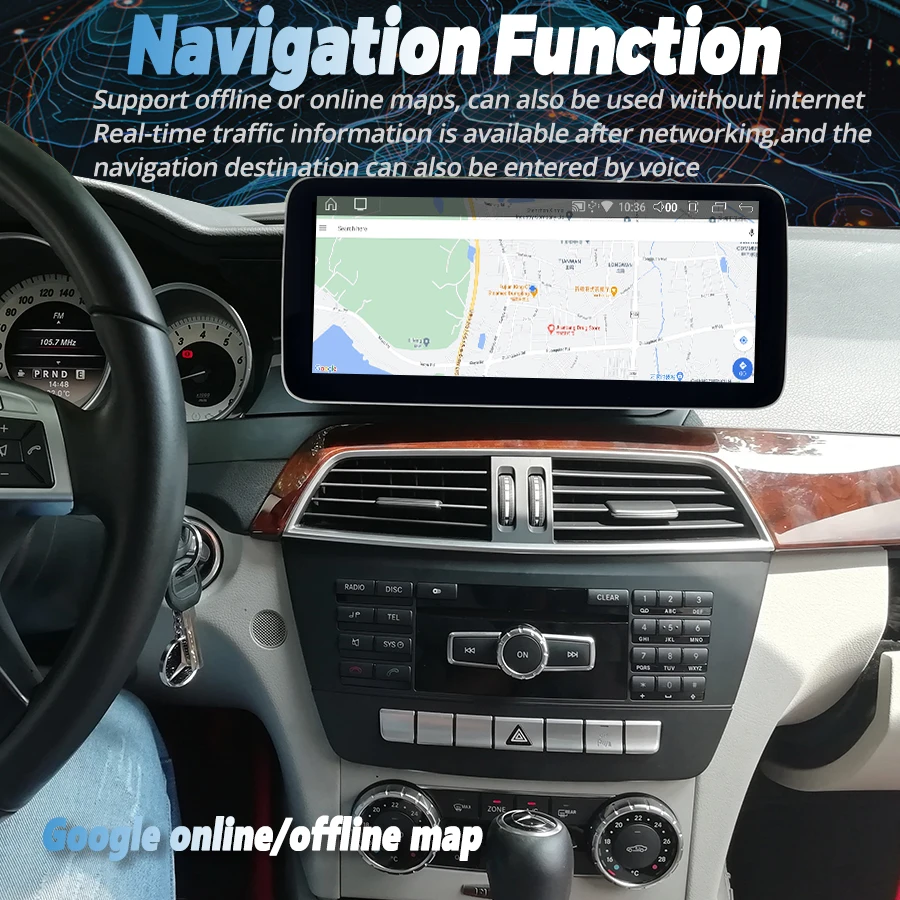 Car Radio For Benz C Class C180 C300 2011-2014 Android Multimedia Player GPS Navigation 12.3" Qled Screen DSP Stereo Head Unit