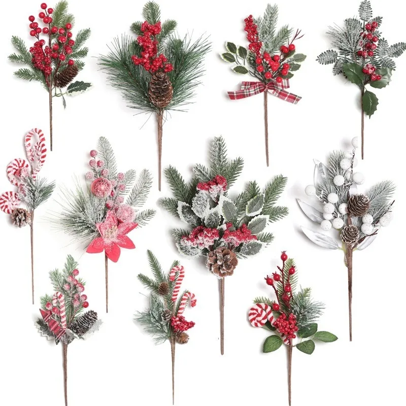 40cm Christmas Decorations Artificial Red Berry Pine Needles Bouquet Xmas Tree Ornament Home Decor New Year 2024 Gifts Accessory