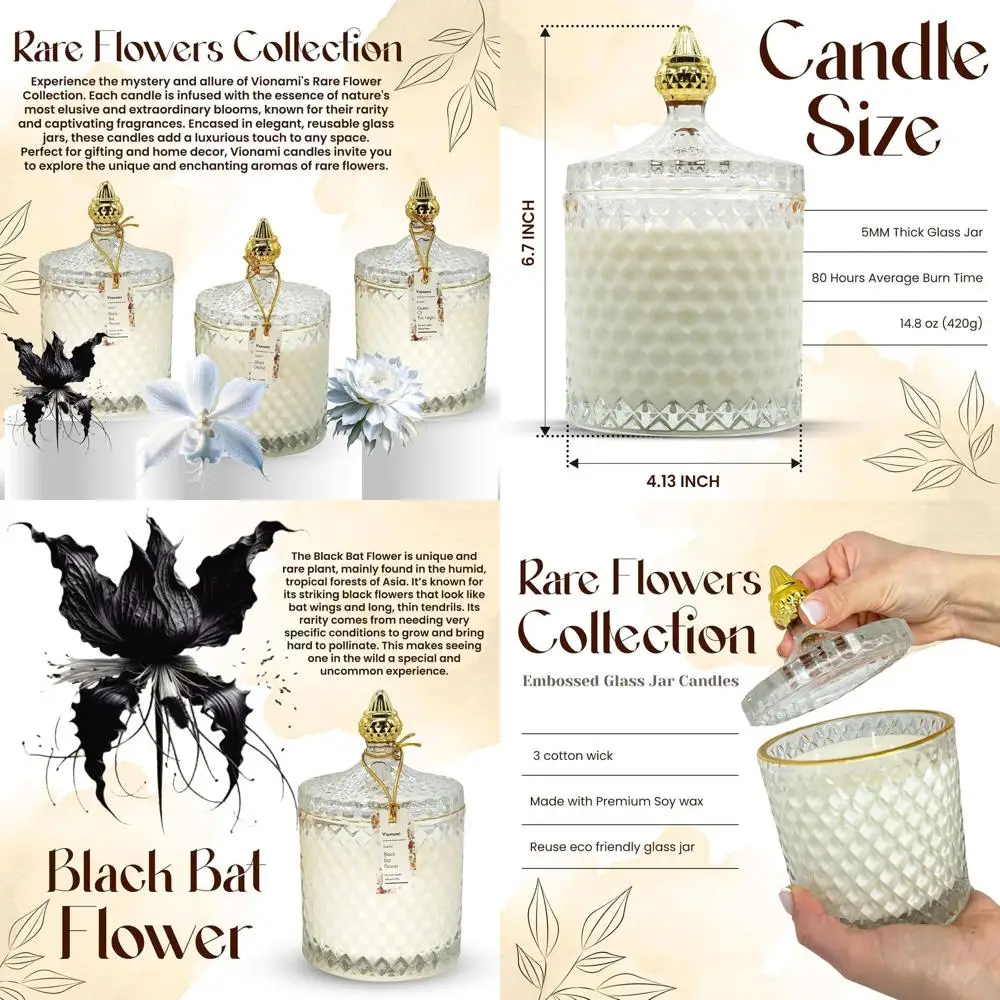 

Luxury Scented Candle Gift – Black Bat Rare Flower Fragrance in Elegant Glass Jar Christmas Gift, Decorative Soy Candles Gifts f