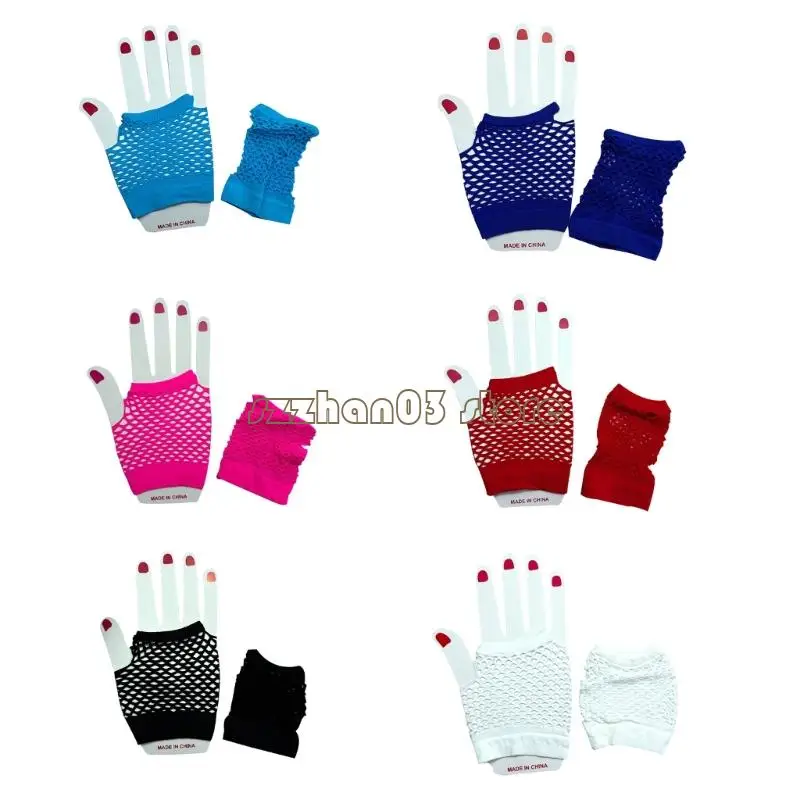 367C 2 Pairs Half Finger Gloves Anime for Costume Parties Fluorescent