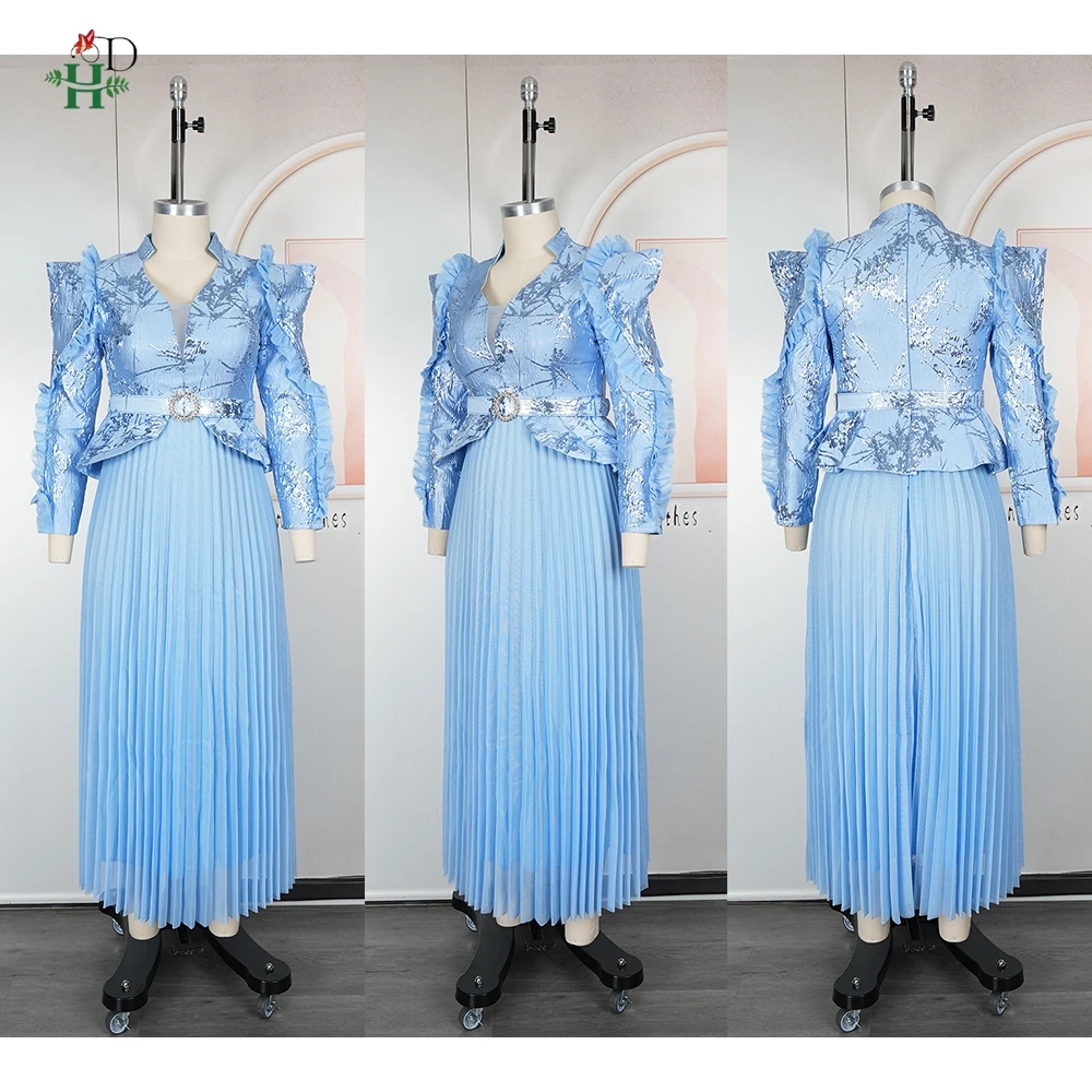 Abiti africani per le donne 2025 Abito da cerimonia nuziale di nuova moda Abito da sera vintage con maniche a sbuffo casual Gonna a pieghe