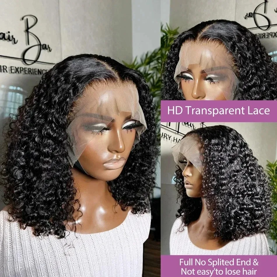 Curly bob 13x4 perucas de cabelo humano onda profunda peruca dianteira do laço transparente 13x6 peruca frontal do laço 100% cabelo humano hd perucas do laço para mulher