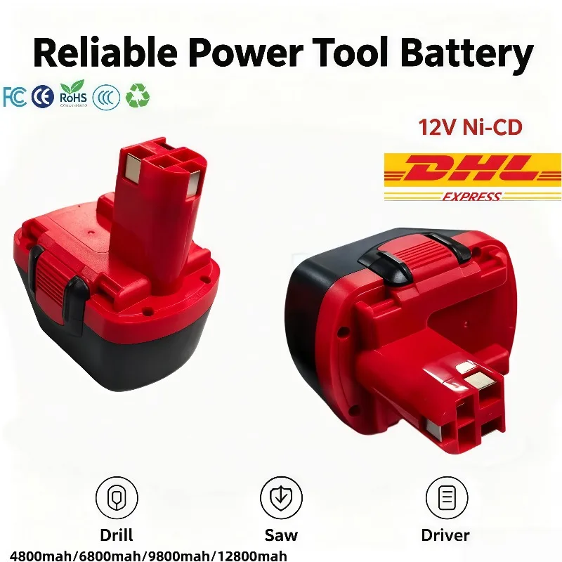Cordless Power Tool Replacement Battery 12V Ni-CD 4800mAh to 12800mAh Compatible With BAT043 BAT139
