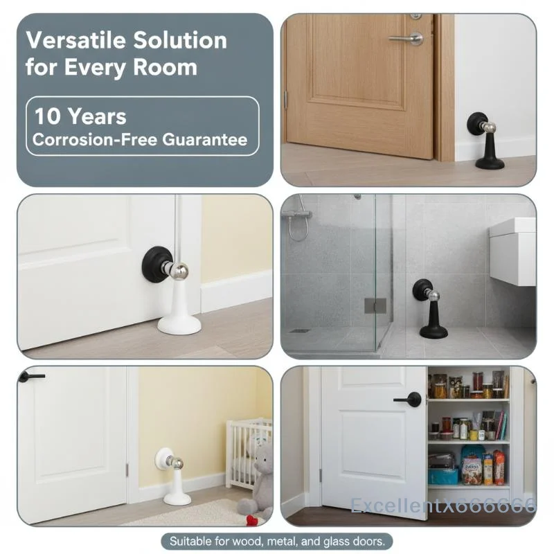 Magnetic Door Catch Waterproof Rustproof Dual Floor Wall Mount Door Stopper for Bathroom School Commercial Use