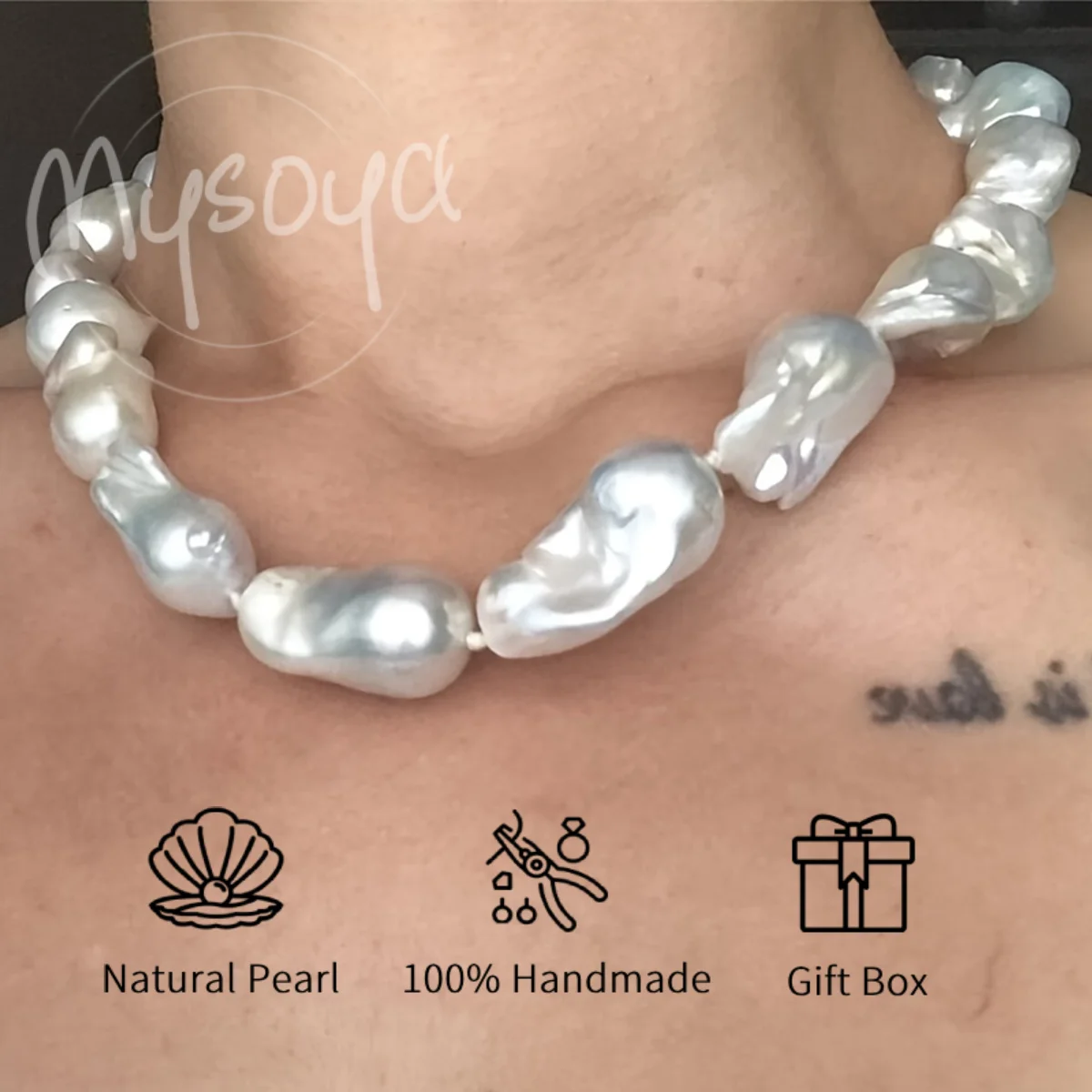 

MYSOYA 14-18mm Large Baroque Freshwater Pearl Necklace With Gift Box Perfect Gift For Wedding Birthday Christmas New Year