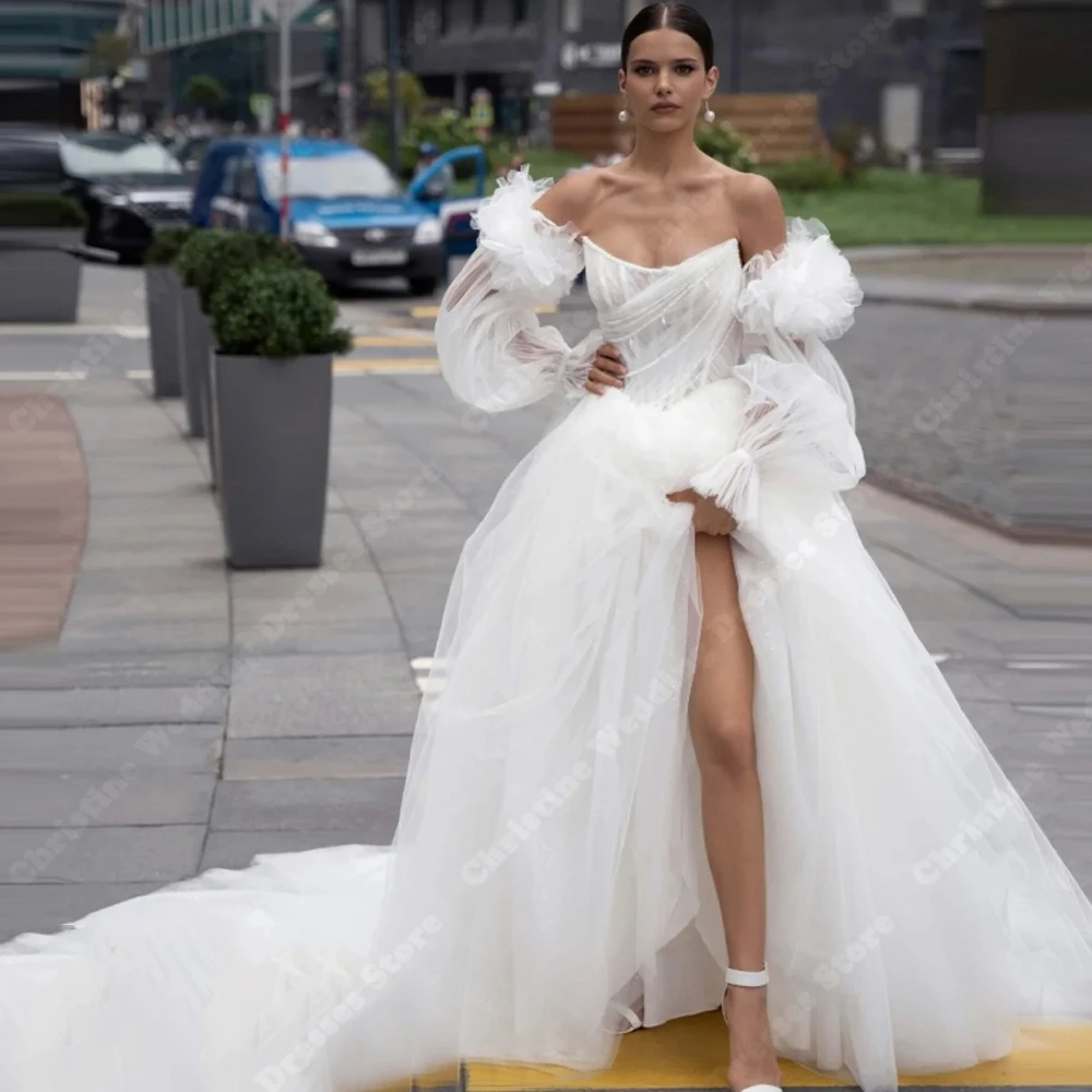 

Elegant A-Line Women Wedding Dresses Sweetheart Collar Print Lace Printing Bridal Gowns Mopping Length Vestidos De Novias 2025