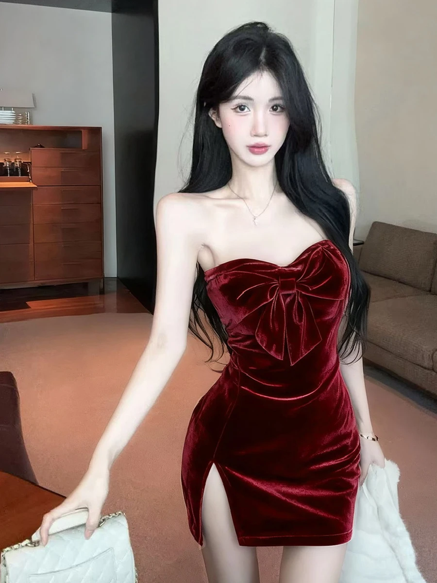 

Милое бархатное платье в стиле ретро, сексуальное элегантное облегающее платье Pure Desire с разрезом, вечернее платье с узлом, женское платье