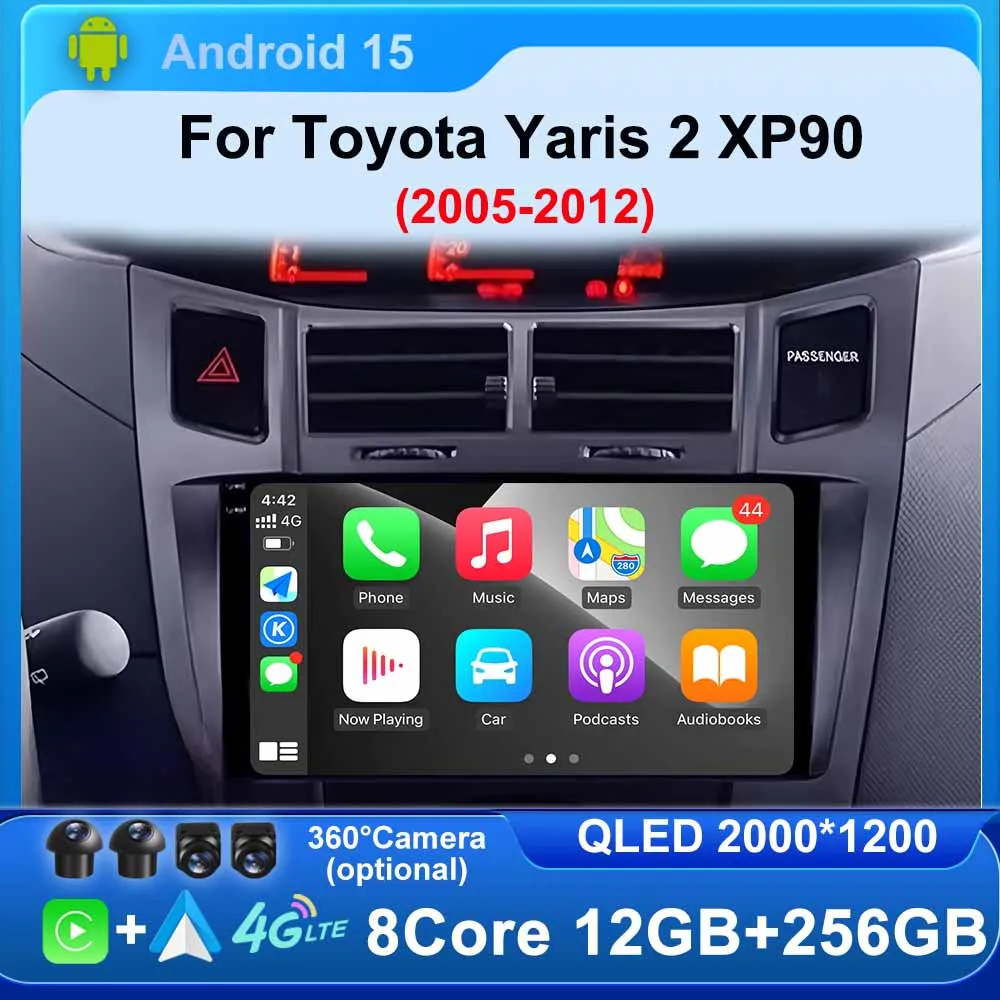 For Toyota Yaris 2 XP90 2005-2012 Lntelligent  Wifi 4G Navigation GPS Multimedia Touch Screen Android Auto Carplay BT DSP