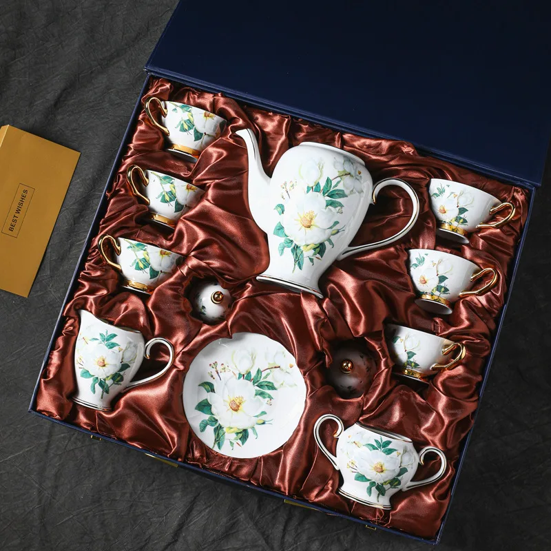 European style 15 piece full set bone porcelain coffee cup ceramic dish ceramic water cup delicate gift box set of  tea cup