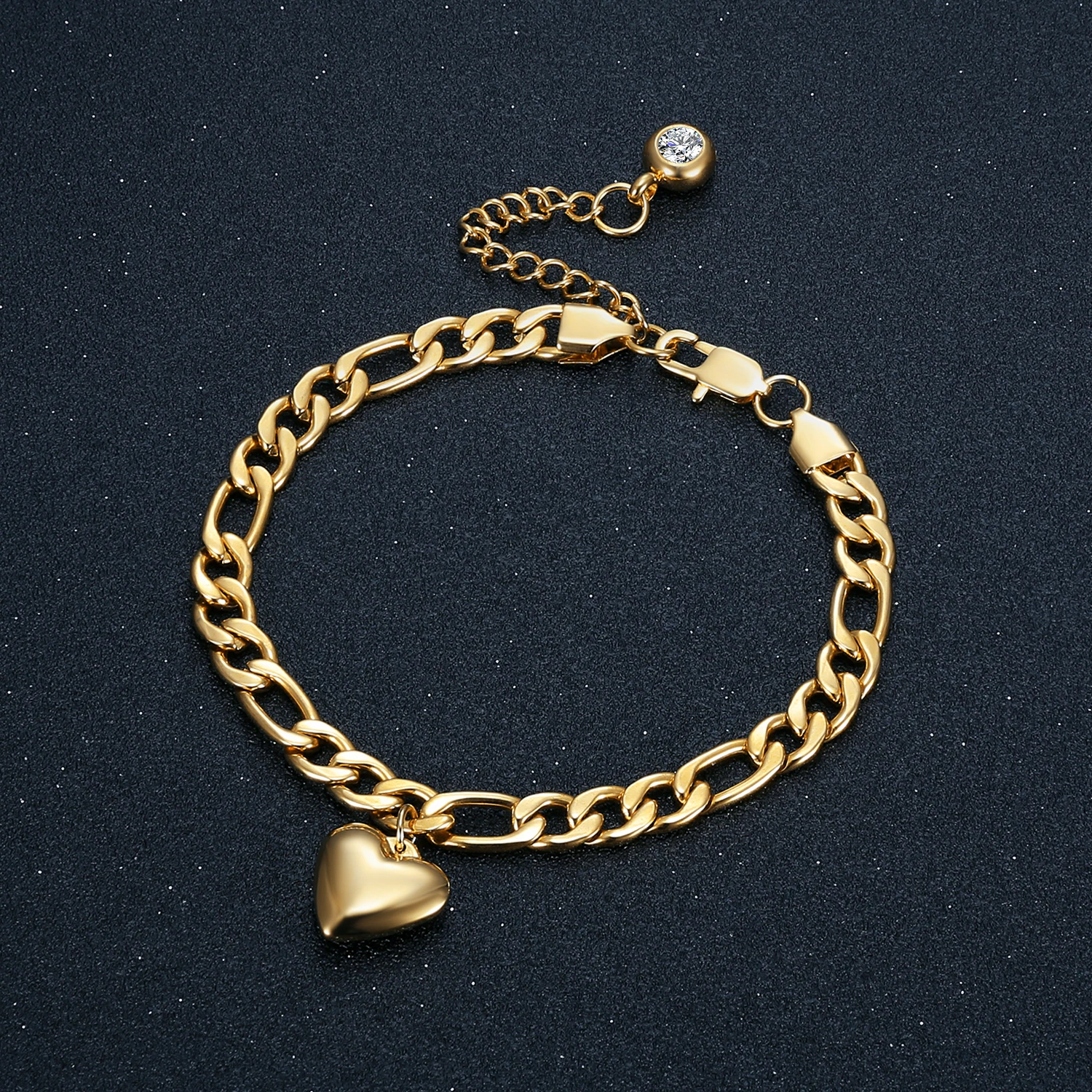 Punk 7mm Figaro Kette Link Armbänder Gold Farbe Edelstahl Herz Charm Armband für Frauen Mode Schmuck Weibliche Geschenk 2025