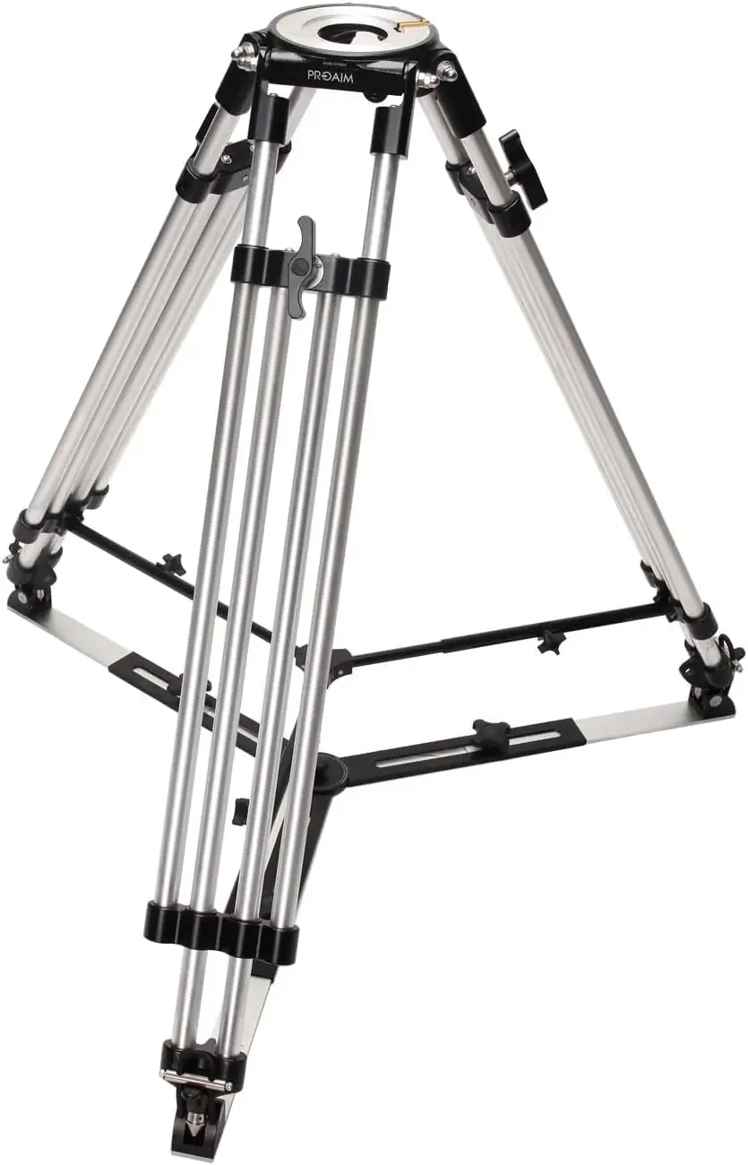 Proaim Mitchell Heavy-Duty Camera Tripod Stand With Spreader. Twin-Spiked Feet, Aluminum Legs. Height 35-66