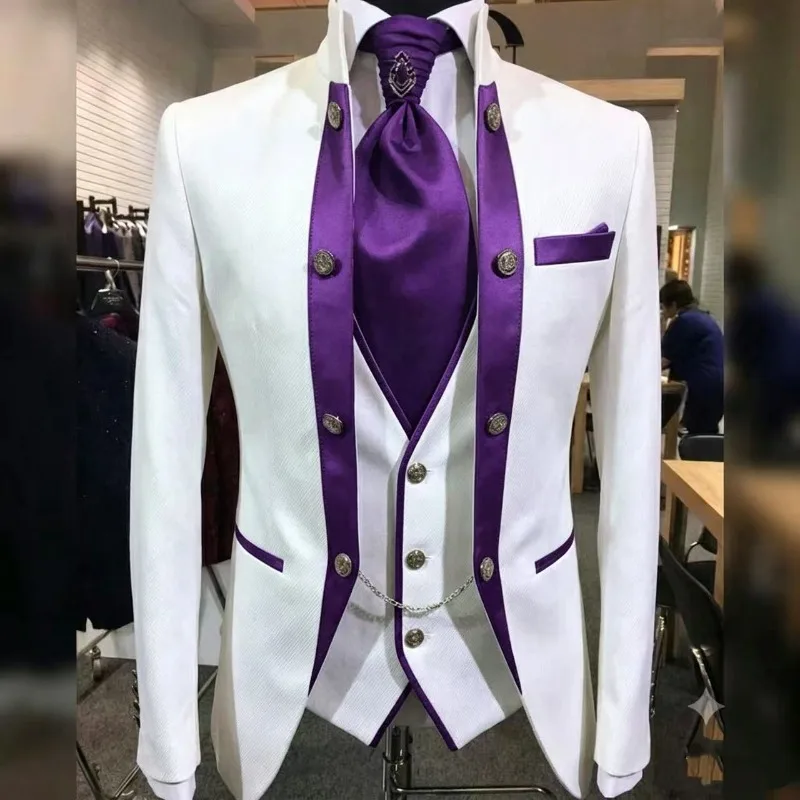 Men Wedding Double Breasted Formal Suits with Stand Collar 3 Pieces Tailor Made Groom Tuxedo Man Suit and Separates for Ceremony