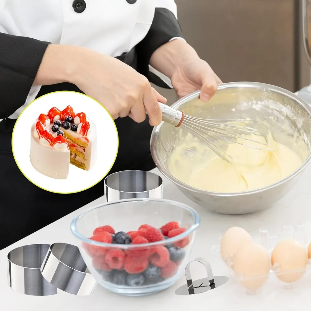 2 Pieces Round Cake Ring Molds Stainless Steel Cake Mousse Decorating Ring Mold with Pusher for Kitchen Baking Pastry Tools view 2