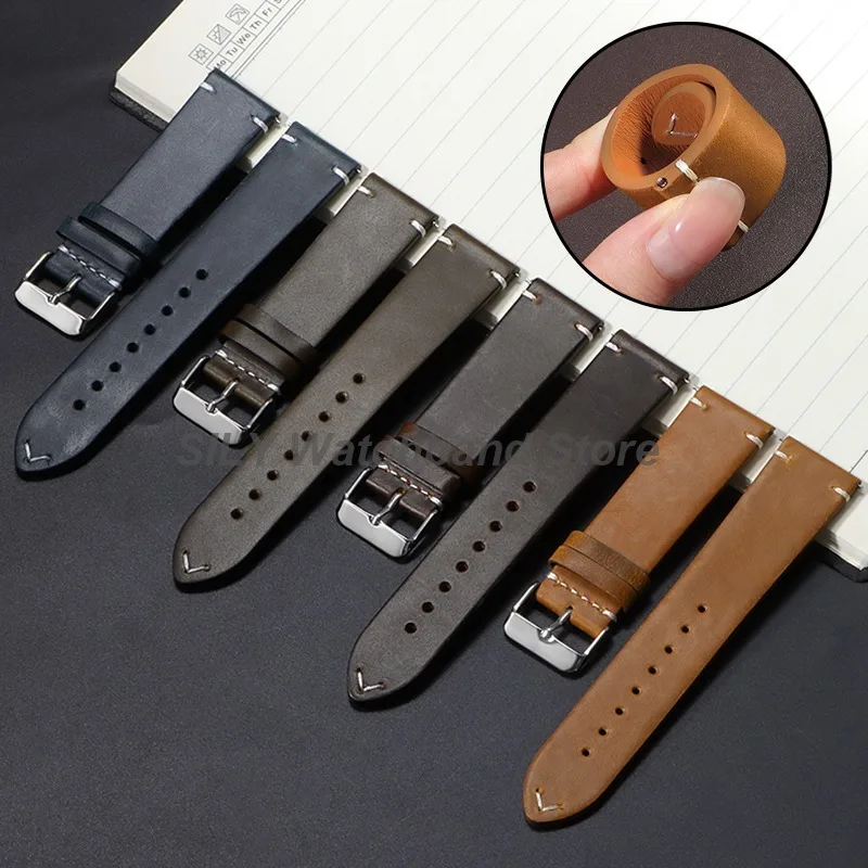 Vintage Oil Wax Leather Watch Bands 18/19/20/21/22mm Stitching Cowhide Straps for Omega for Seiko Universal Men Women Wristbelts